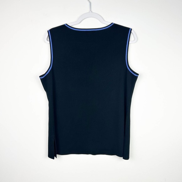 Exclusively Misook Black Blue V-Neck Sleeveless Blouse Size Large - Picture 4 of 5